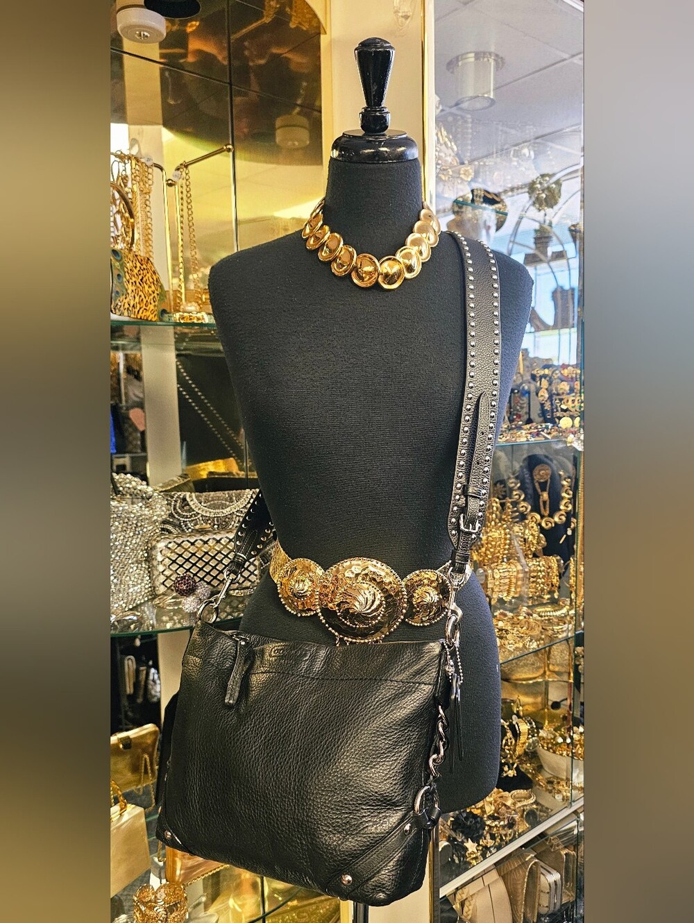 Coach Black Leather Crossbody Bag with Gold Accents - Women Accessories